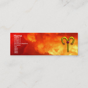 Minitarjeta De Visita ARIES, RÓTULO ZODIAC ORO Flamas amarillas rojas JE