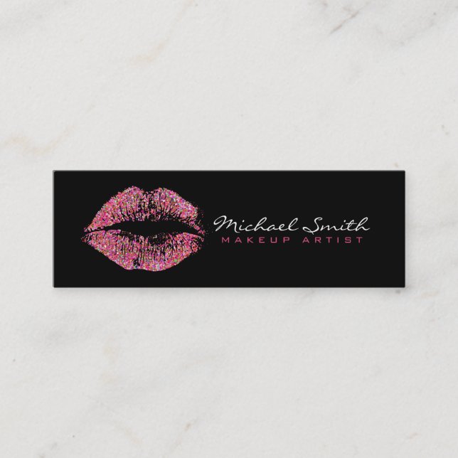 Minitarjeta De Visita Artista de maquillaje Estilizado Labios Purpurinas (Anverso)