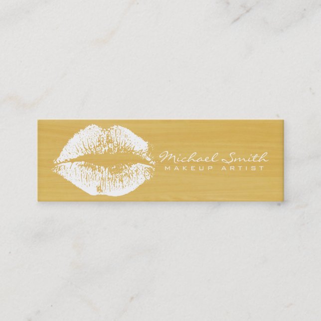 Minitarjeta De Visita Artista de maquillaje Labios Blancos de Madera Mod (Anverso)