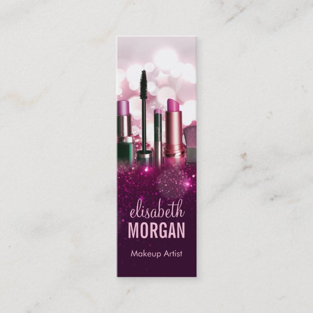 Minitarjeta De Visita Artista de maquillaje - Purpurina de belleza rosad (Anverso)