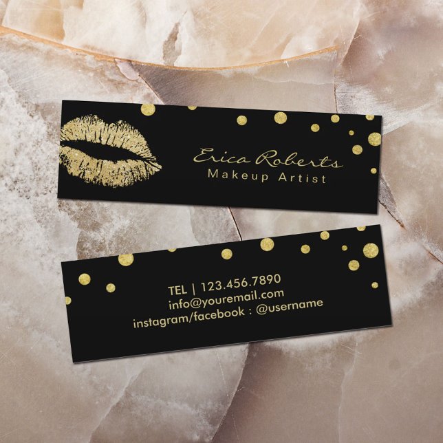 Minitarjeta De Visita Artista de maquillaje Purpurina Lips Black & Gold  (Subido por el creador)