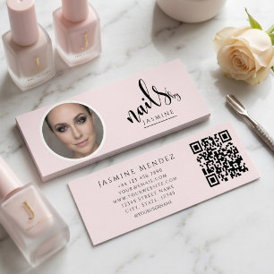 Minitarjeta De Visita Artista de Uñas Blush Rosa Profesional Qr Foto