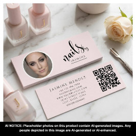 Minitarjeta De Visita Artista de Uñas Blush Rosa Profesional Qr Foto
