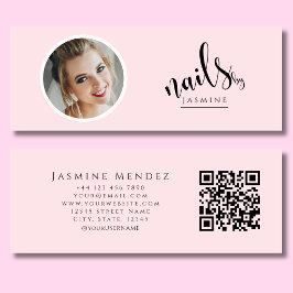 Minitarjeta De Visita Artista de Uñas Blush Rosa Profesional Qr Foto