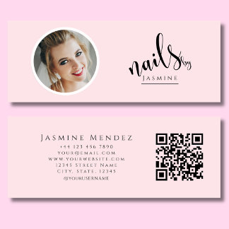 Minitarjeta De Visita Artista de Uñas Blush Rosa Profesional Qr Foto