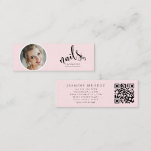 Minitarjeta De Visita Artista de Uñas Blush Rosa Profesional Qr Foto