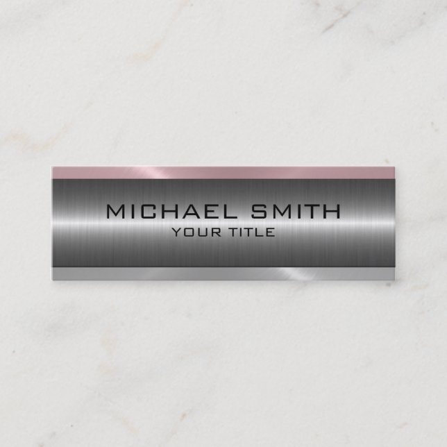 Minitarjeta De Visita Aspecto Metalizado del acero inoxidable rosado pla (Anverso)