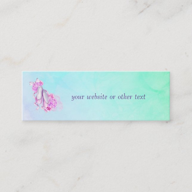 Minitarjeta De Visita Ballet de color rosa calzado con peonías y reverso (Anverso)