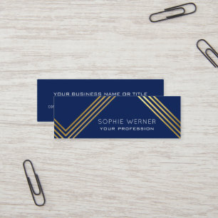Minitarjeta De Visita Bandas de oro Faux modernas en azul elegante