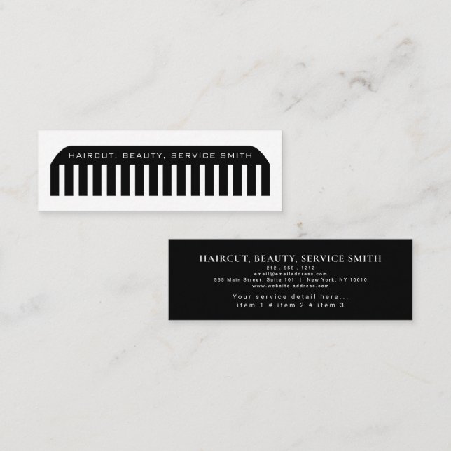 Minitarjeta De Visita Barber Shop Professional Hair stylist comb modern  (Anverso / Reverso)