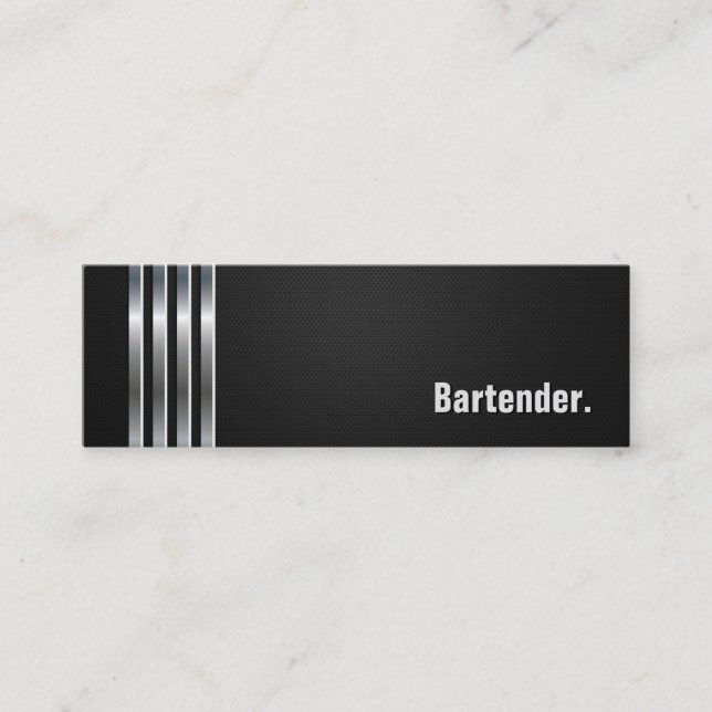Minitarjeta De Visita Bartender - Bandas de plata negra (Anverso)