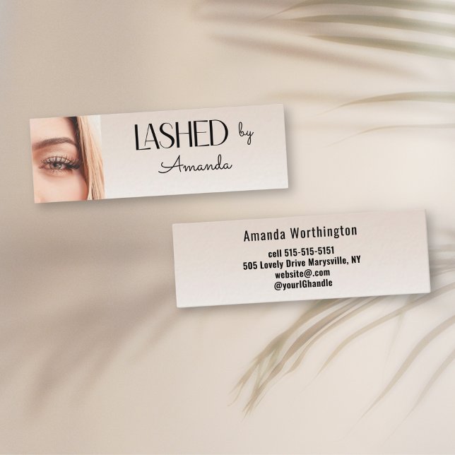 Minitarjeta De Visita  Beige Blush Lashed Minimal Script Photo  (Subido por el creador)
