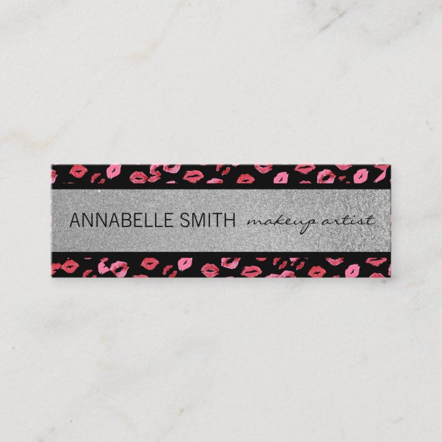 Minitarjeta De Visita Besos / Artista de maquillaje / Purpurina plateado (Anverso)