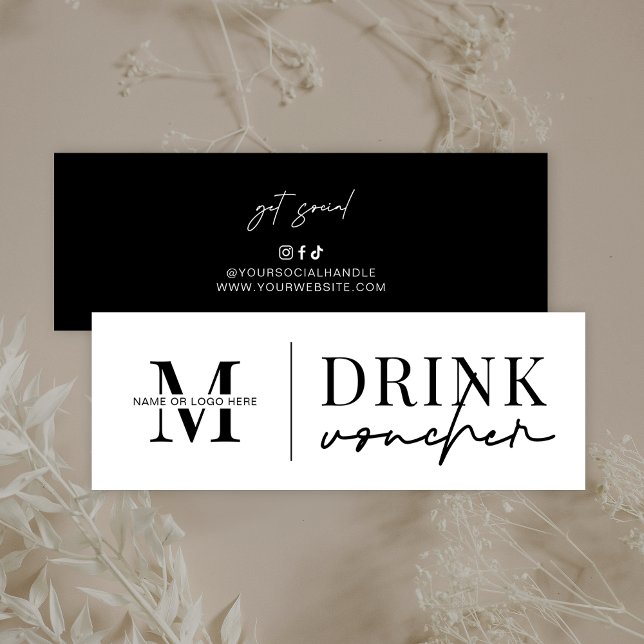 Minitarjeta De Visita Billete de la barra de eventos de Business Voucher (Minimalist drink voucher with space for your monogram or logo, perfect for any type of event)