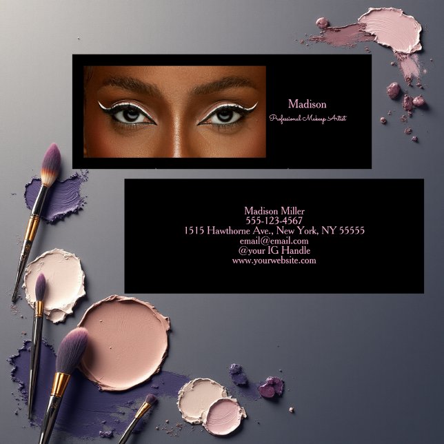 Minitarjeta De Visita Black Blush Pink Typography Photo Makeup (Subido por el creador)
