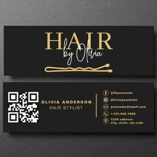 Minitarjeta De Visita Black Gold QR Code Hair Stylist Black