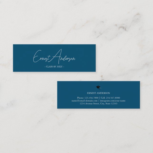 Minitarjeta De Visita Blue Modern Elegant Graduation Name Insert Card (Anverso / Reverso)