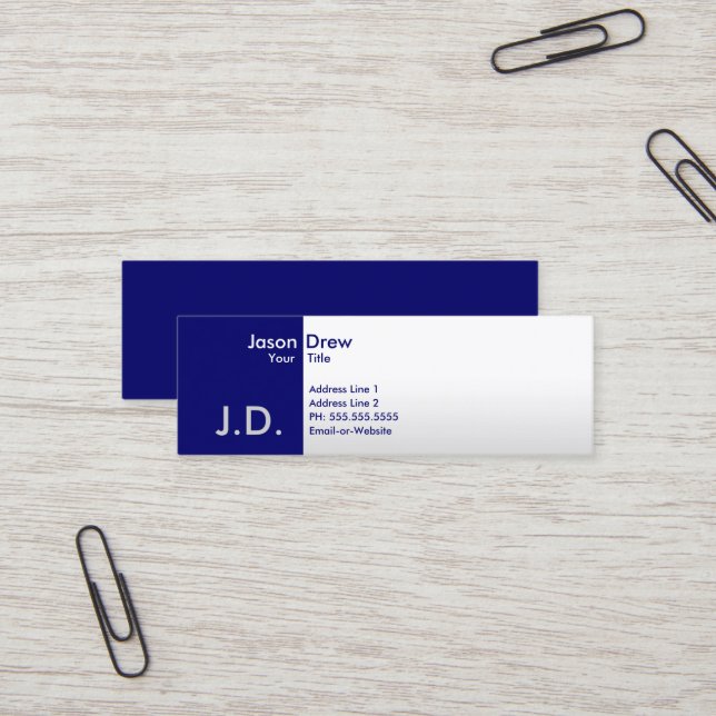 Minitarjeta De Visita blues profesional monogramado (Anverso/Reverso In Situ)