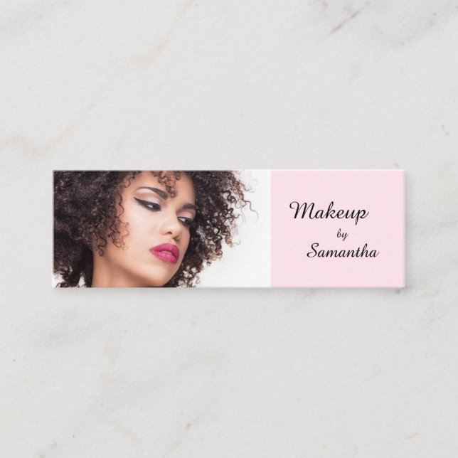 Minitarjeta De Visita Blush Pink Black Script Photo Makeup (Anverso)