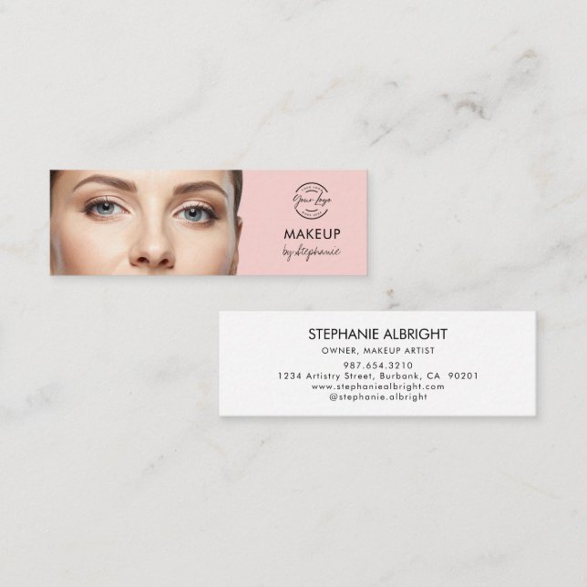 Minitarjeta De Visita Blush Pink Black Script Photo Makeup (Anverso / Reverso)