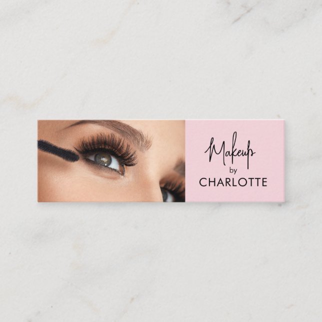 Minitarjeta De Visita Blush Pink Black Script Photo Makeup  (Anverso)