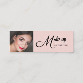 Minitarjeta De Visita Blush Pink Black Script Photo Makeup Mini Business