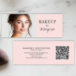 Minitarjeta De Visita Blush Pink Black Script Photo QR Code Makeup