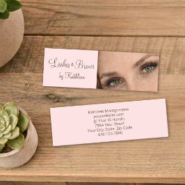Minitarjeta De Visita Blush Pink Mocha Script Photo Lashes and Brows
