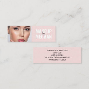 Minitarjeta De Visita Blush Rosa Negro Moderno Foto Maquillaje Mini