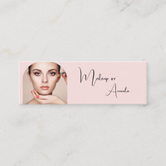 Minitarjeta De Visita Blush Rosa Negro Script Foto Maquillaje