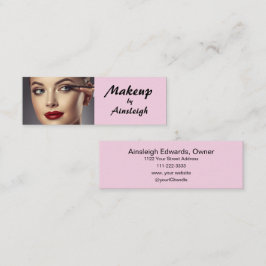 Minitarjeta De Visita Blush Rosa Negro Script Foto Maquillaje
