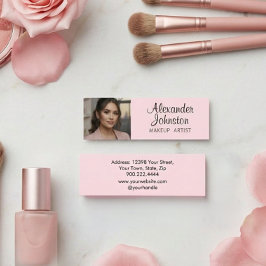 Minitarjeta De Visita Blush Rosa Negro Script Foto Maquillaje MIni