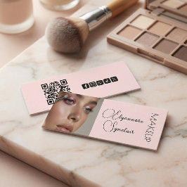 Minitarjeta De Visita Blush Rosa Negro Script Foto Maquillaje QR Social