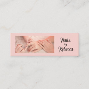 Minitarjeta De Visita Blush Rosa Negro Script Foto Uñas Manicura Mini