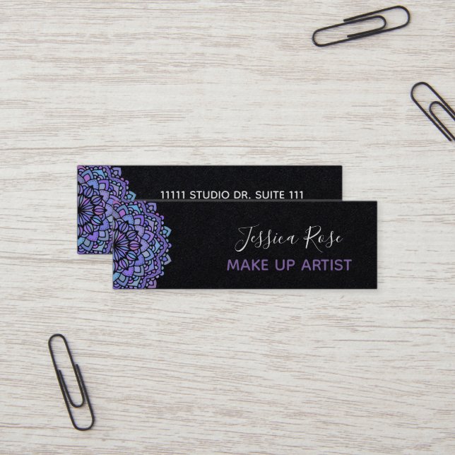 Minitarjeta De Visita Boho Purple Mandala Make Up Artists (Anverso/Reverso In Situ)
