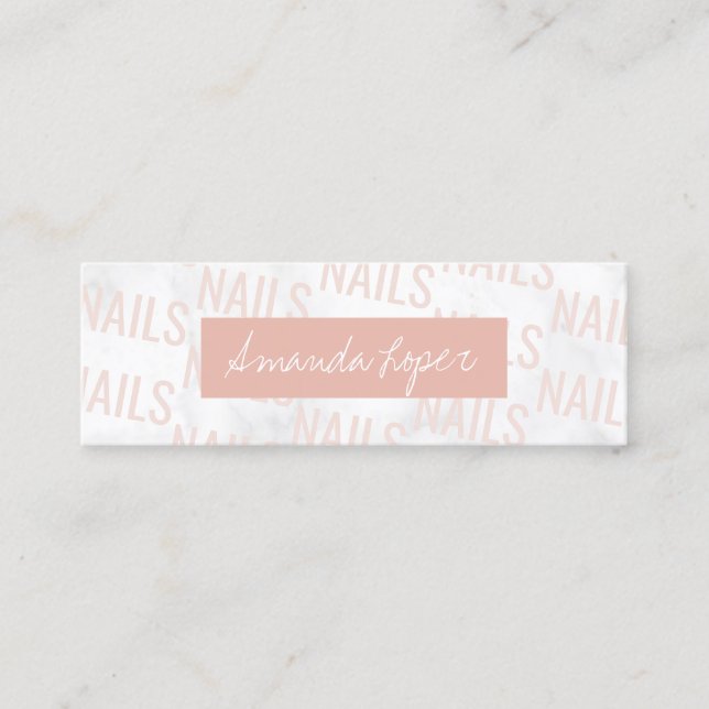 Minitarjeta De Visita Bonito moderna de mármol blanco y uñas rosas (Anverso)
