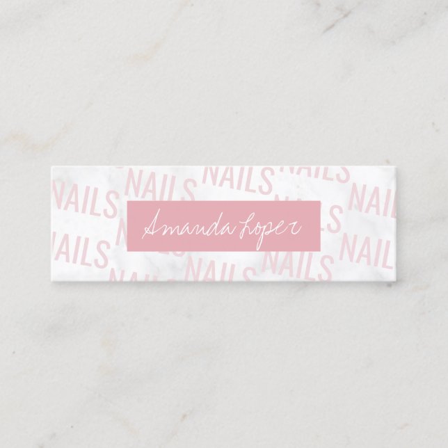 Minitarjeta De Visita bonito moderno de mármol blanco y uñas rosas (Anverso)