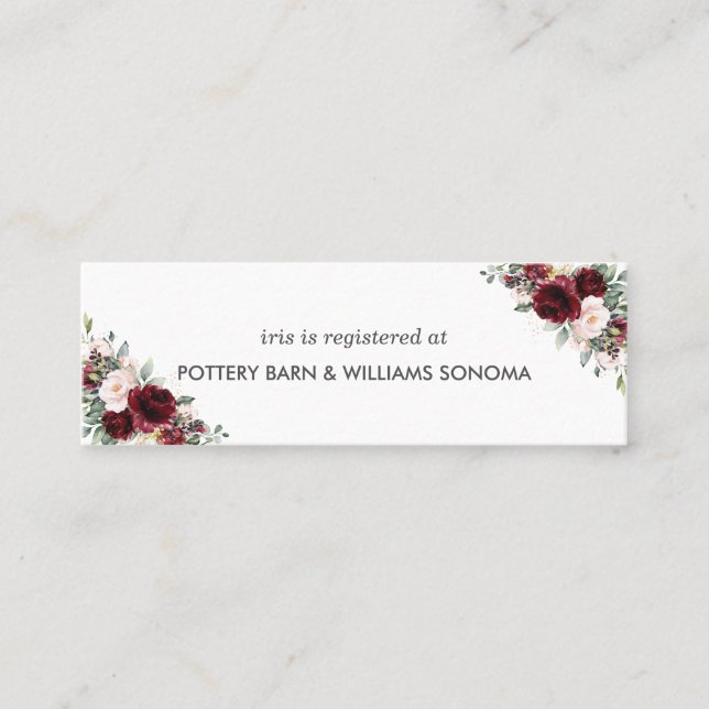Minitarjeta De Visita Burgundy Rubor Floral Bridal Registry Card Mini