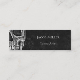 Minitarjeta De Visita Cabeza De Cráneo Gótica Tatuaje Blanco Y Negro