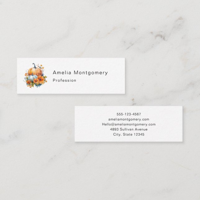 Minitarjeta De Visita Calabazas otoñales con flores y follaje (Anverso / Reverso)