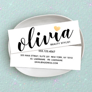 Minitarjeta De Visita Caligrafía del corazón del oro blanco lindo Beauty