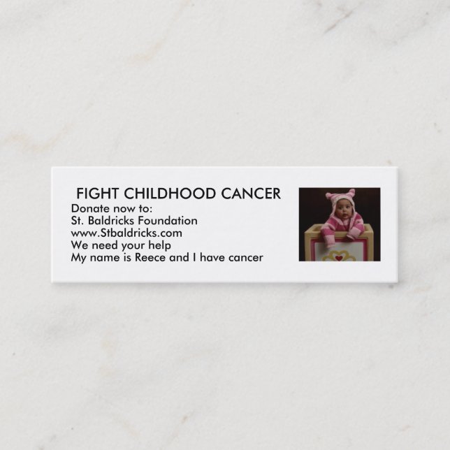 Minitarjeta De Visita Cáncer de la niñez de la lucha (Anverso)