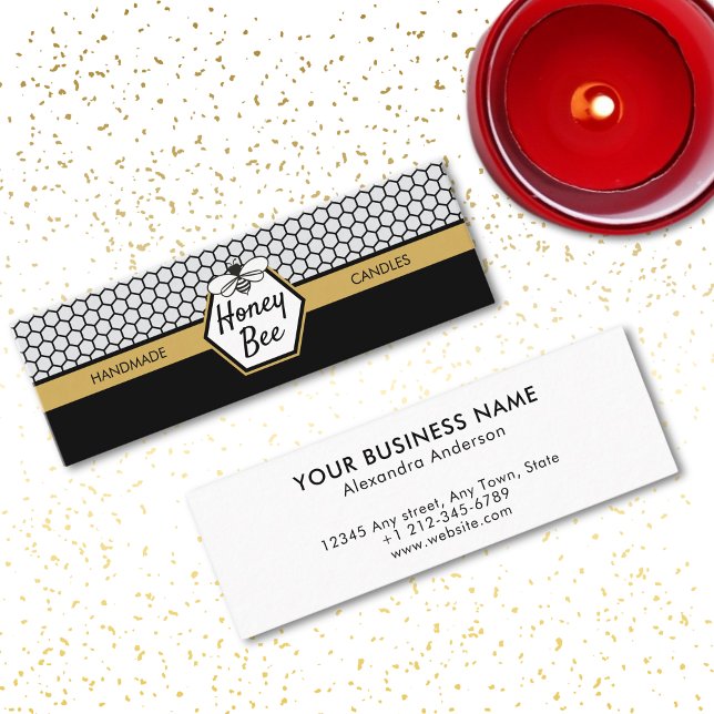 Minitarjeta De Visita Candle Honeycomb moderno de miel de abeja (Elegant Honey Bee Apiary Honeycomb Black Yellow Mini Business Card)