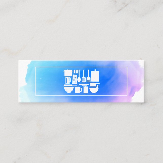 Minitarjeta De Visita Chef creativo | Acuarela Utensilios de cocina (Anverso)