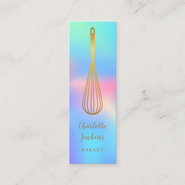Minitarjeta De Visita Chef pastelero Rainbow Holographic Gold Whisk (Anverso)