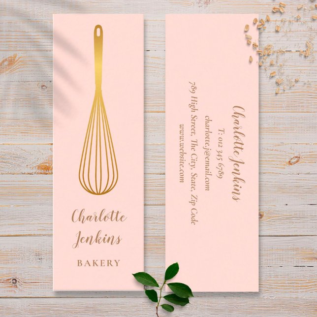 Minitarjeta De Visita Chef pastelero Rubor Pink Gold Whisk (Subido por el creador)