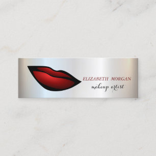 Minitarjeta De Visita Chic Moderno Labios Rojos Plateados, Artista de Ma
