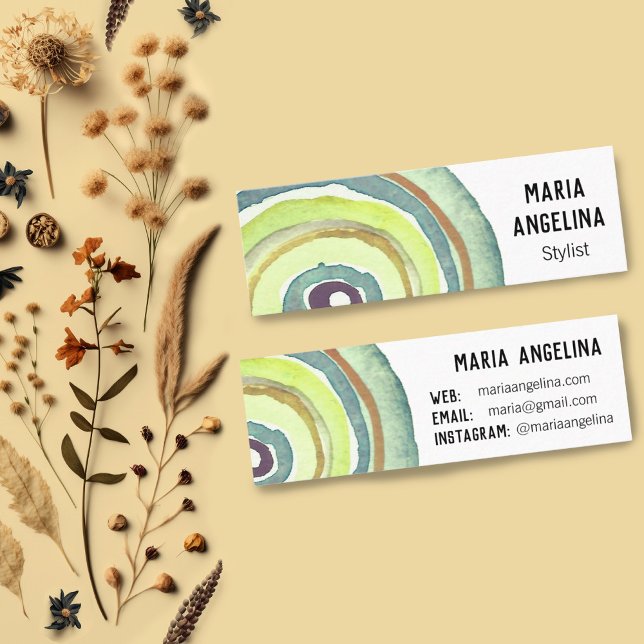 Minitarjeta De Visita Círculos de acuarela Anillos neutrales Resumen Ver (Mini business cards with a watercolor rings design. Customize with your own text)