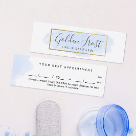 Minitarjeta De Visita Cita Elegante Acuarela Azul y Dorado Pastel