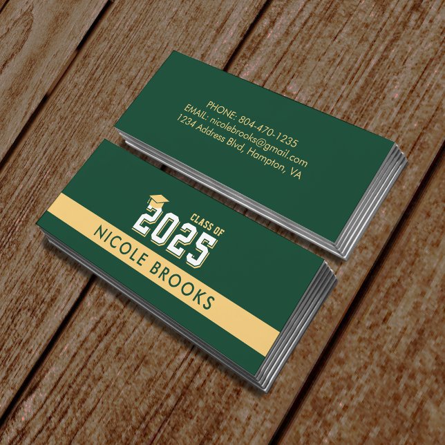 Minitarjeta De Visita Clase de graduación de Green Gold Contact Info Nam (Graduation Class of Green & GoldContact Info Name Mini Business Card
)